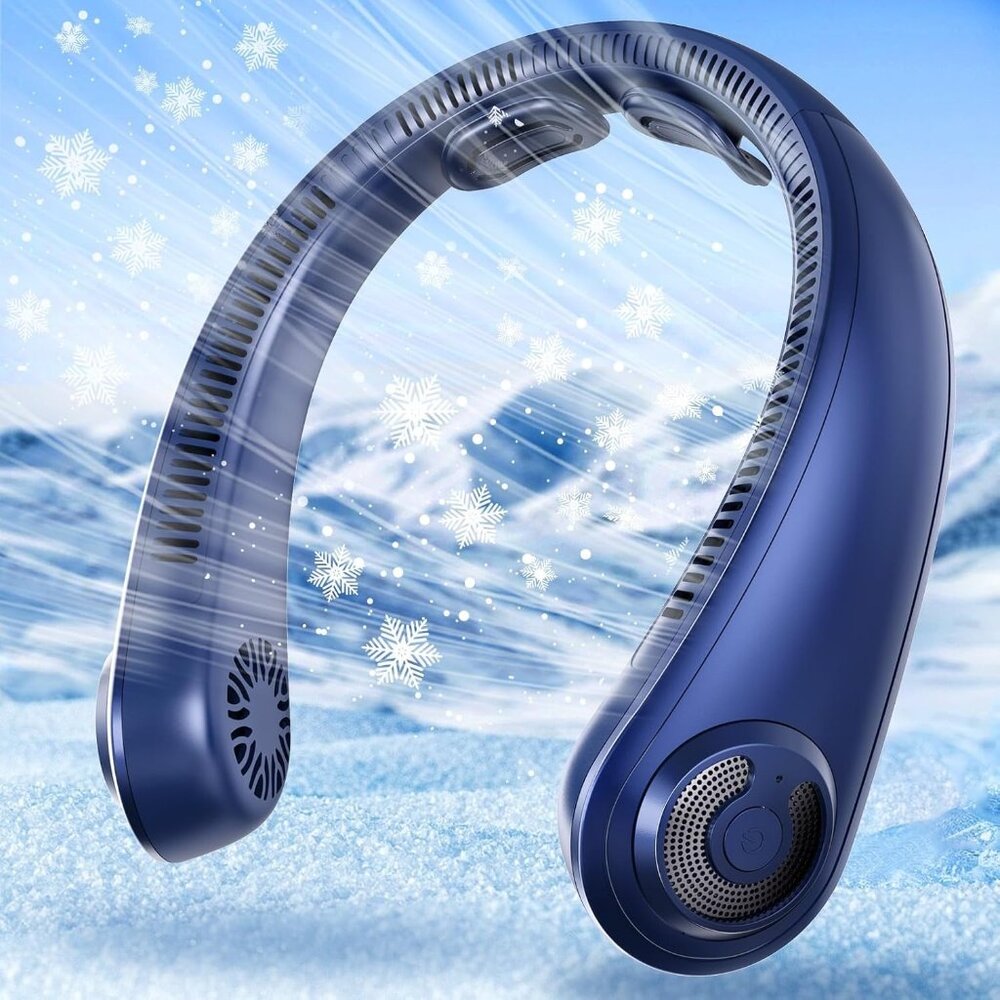 Personal Neck Fan Rechargeable Cooling Lightweight 5-Speed Quiet Blue